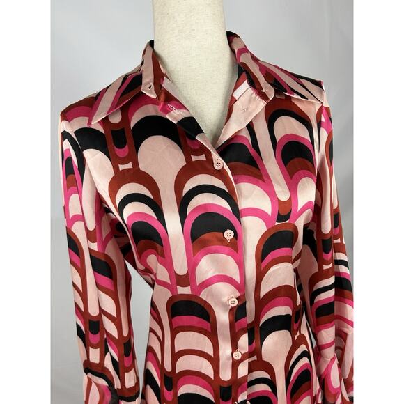 Zara Colorful Funky Fringe Retro Asymmetrical Sleeve Pink Blouse Women’s M - Picture 3 of 6